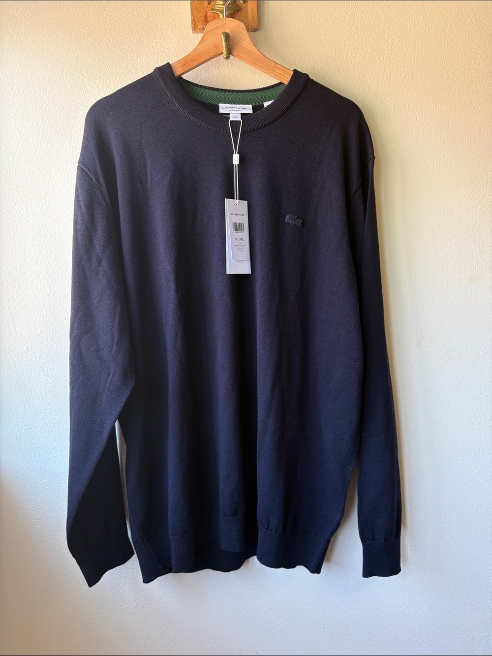 Lacoste Men's Merino Wool Crew Neck Sweater Size 3XL Navy NWT